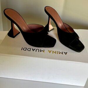 Amina Muaddi Black suede mules